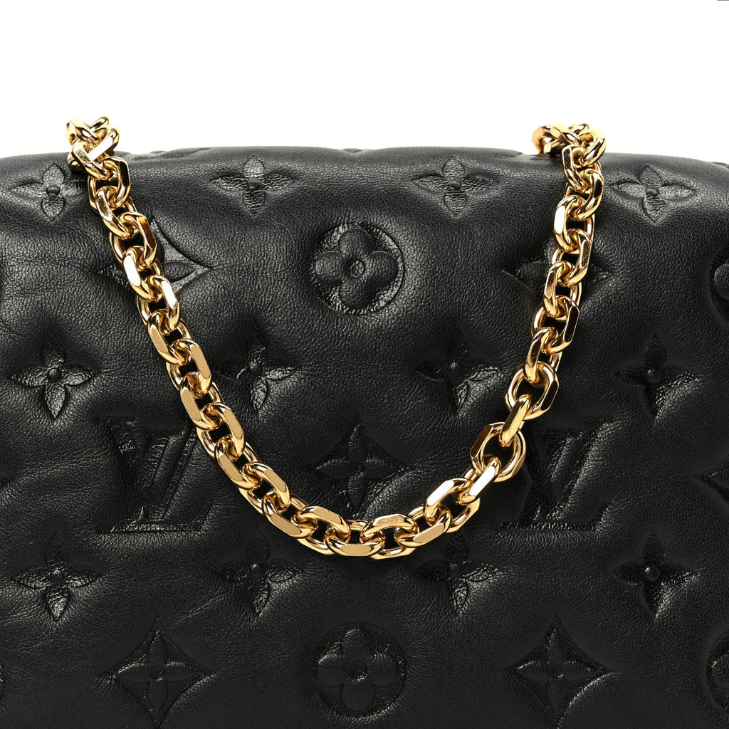 Louis Vuitton Lambskin Embossed Monogram Pochette Coussin Black