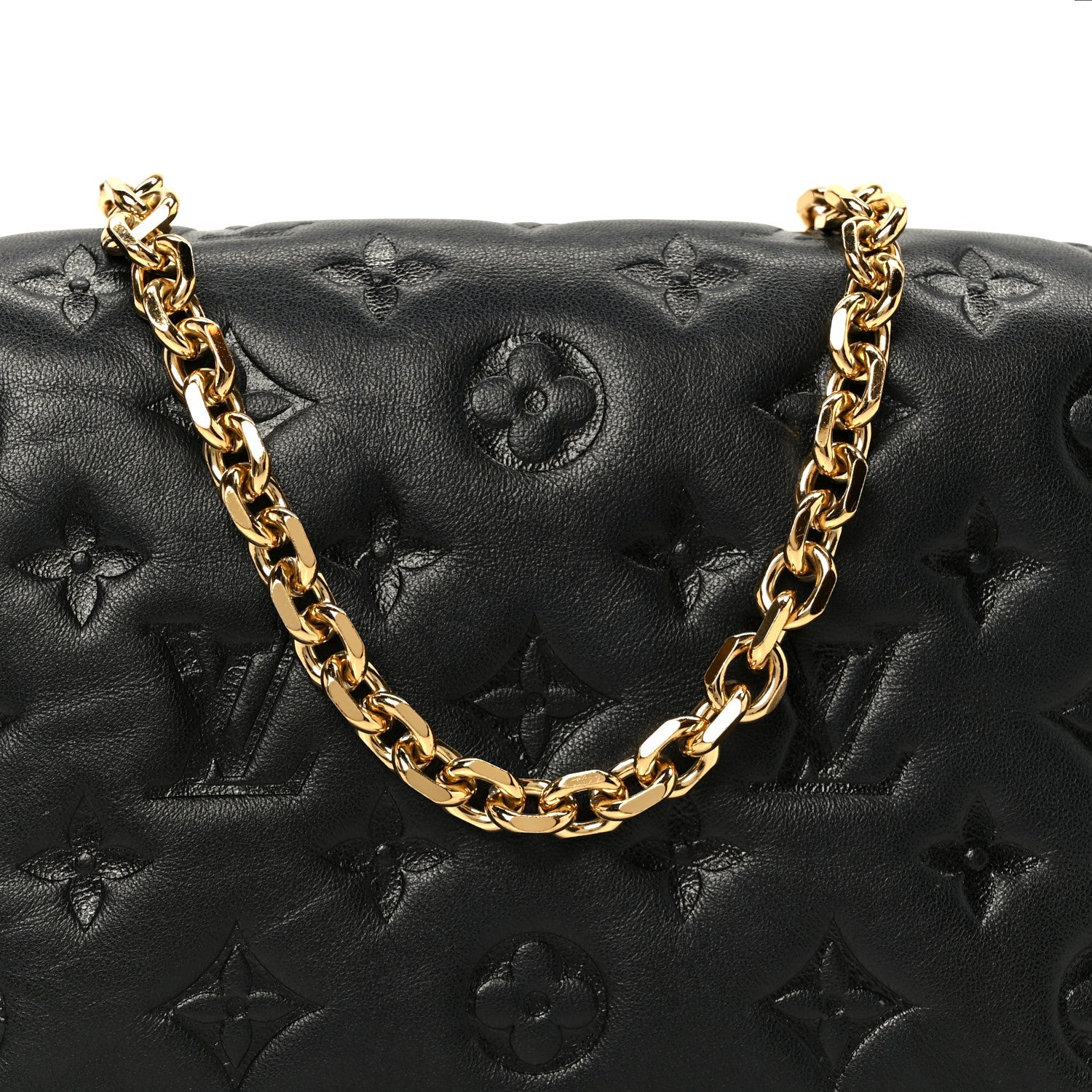 Louis Vuitton Lambskin Embossed Monogram Pochette Coussin Black