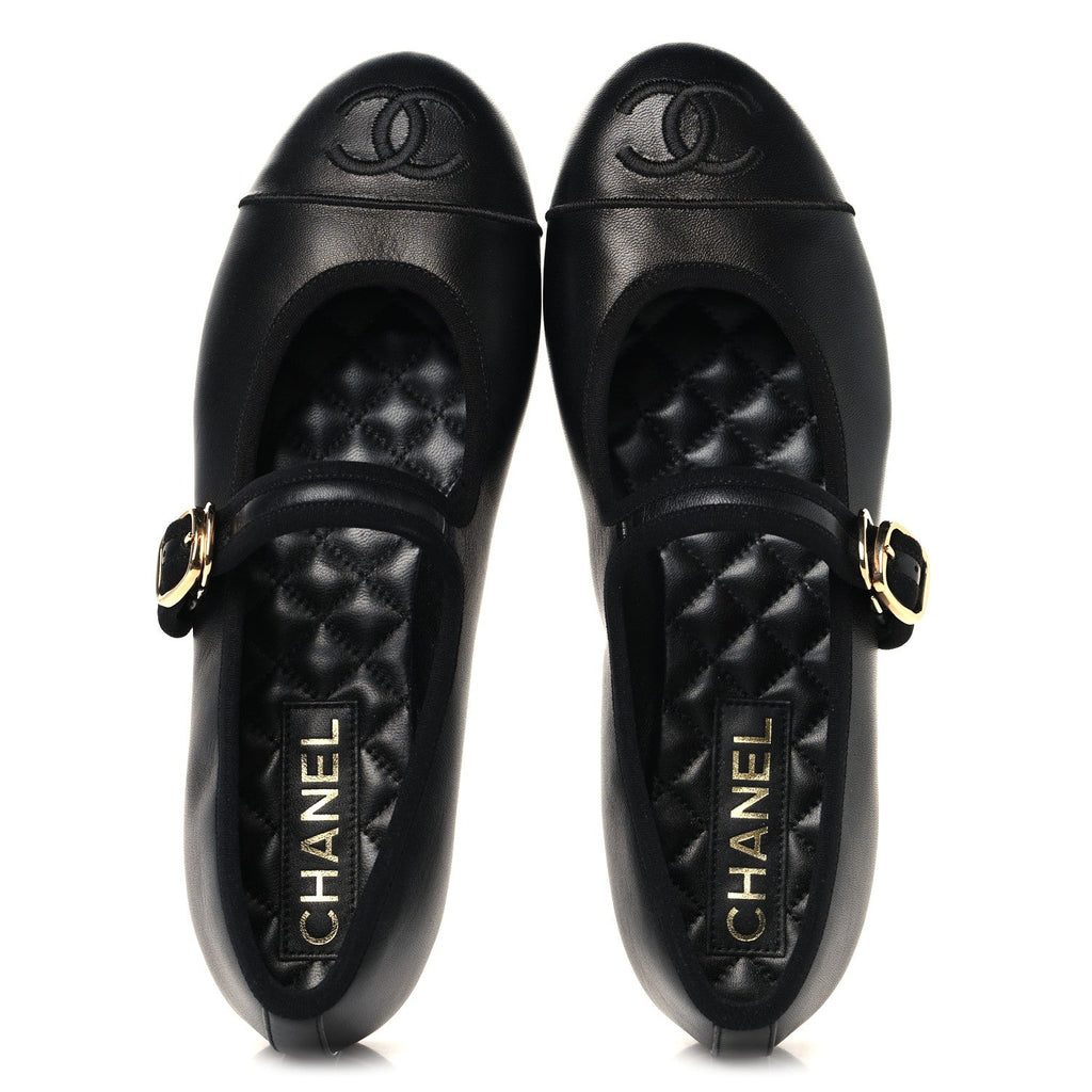 Lambskin Mary Jane Flats 38 Black