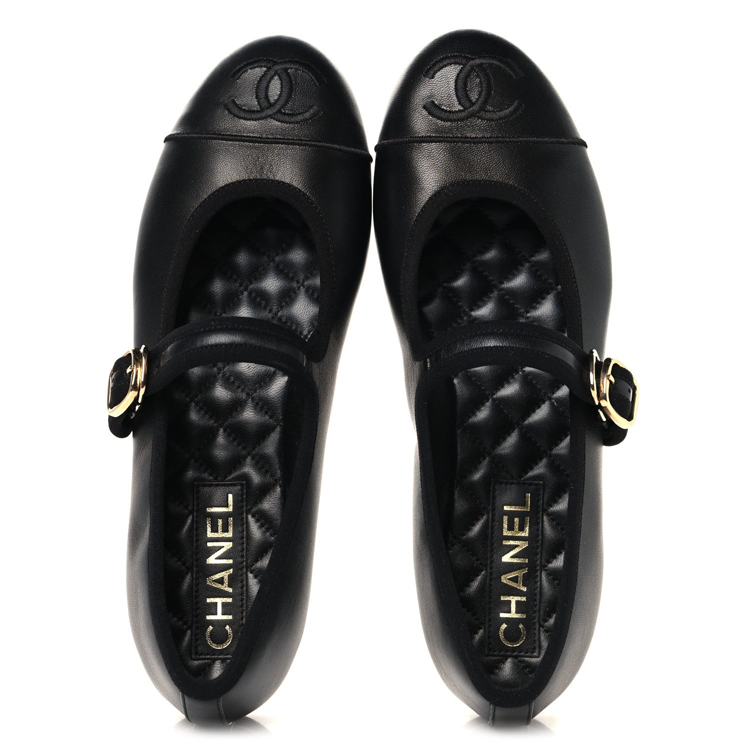 Lambskin Mary Jane Flats 38 Black
