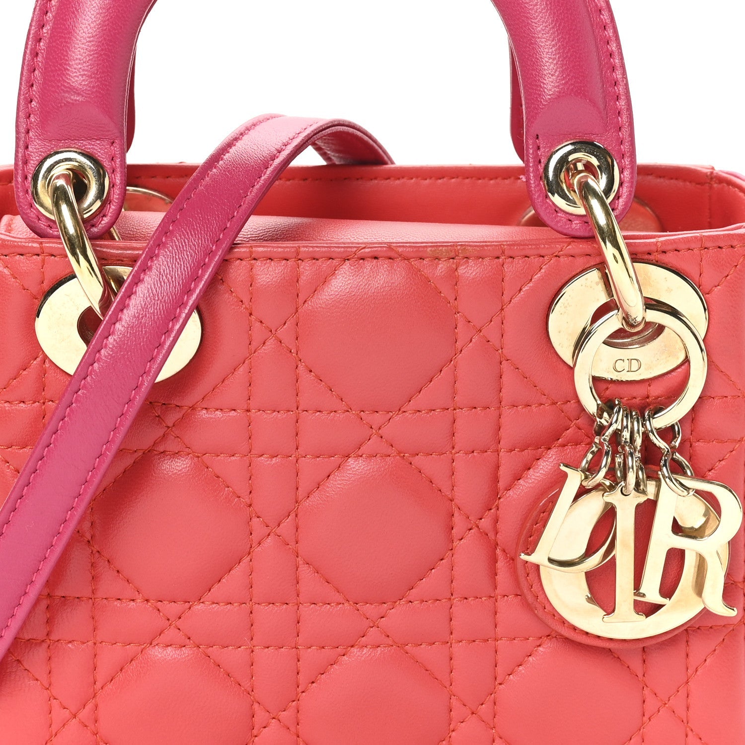 Christian Dior Lambskin Cannage Mini Bi-Color Lady Dior Red Fuchsia