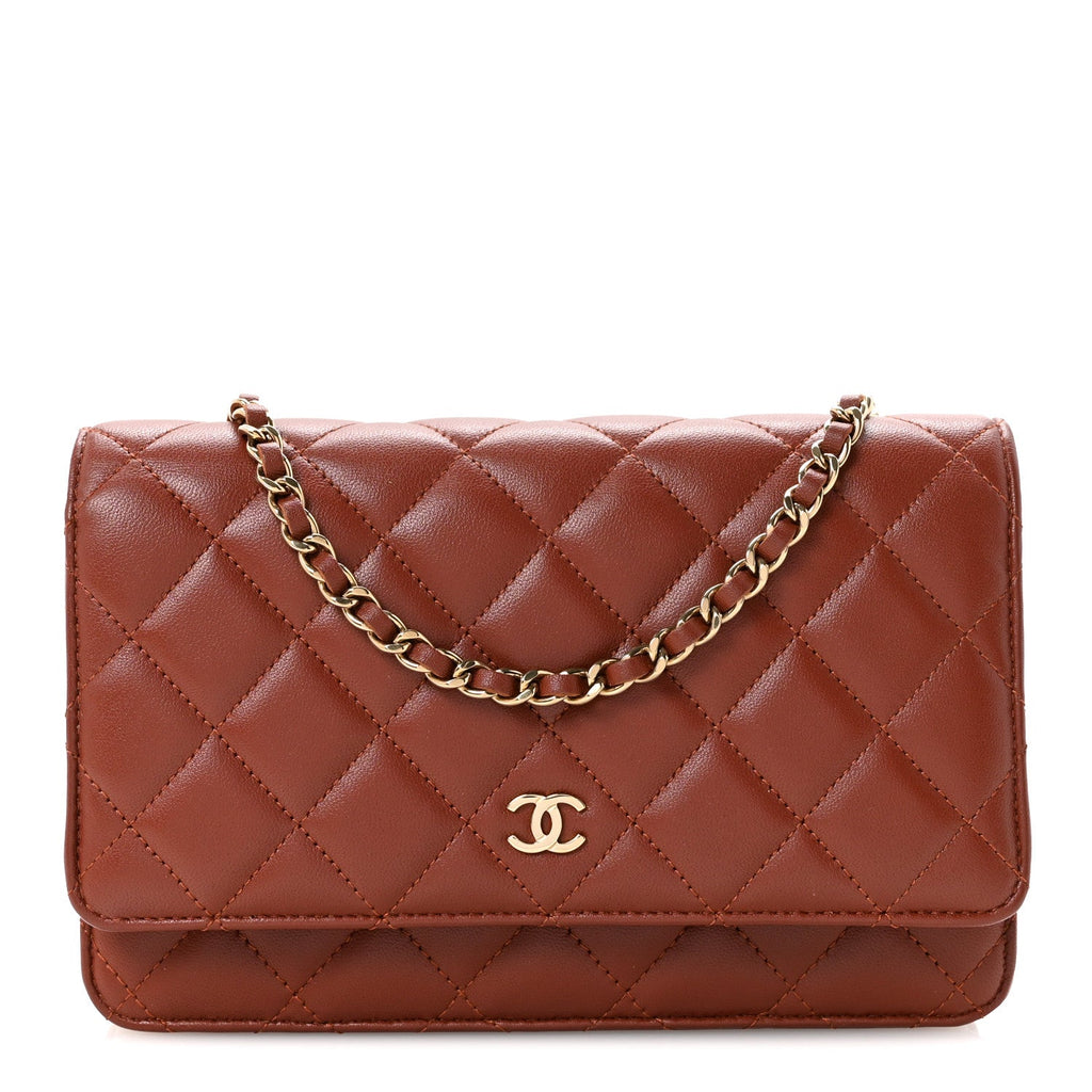 Chanel Lambskin Quilted Wallet On Chain WOC Brown