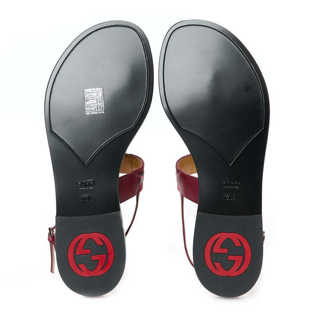 Gucci New Canvas GG Malaga Kid Web Interlocking G Womens Thong Sandals 40.5 Rosso Ancora