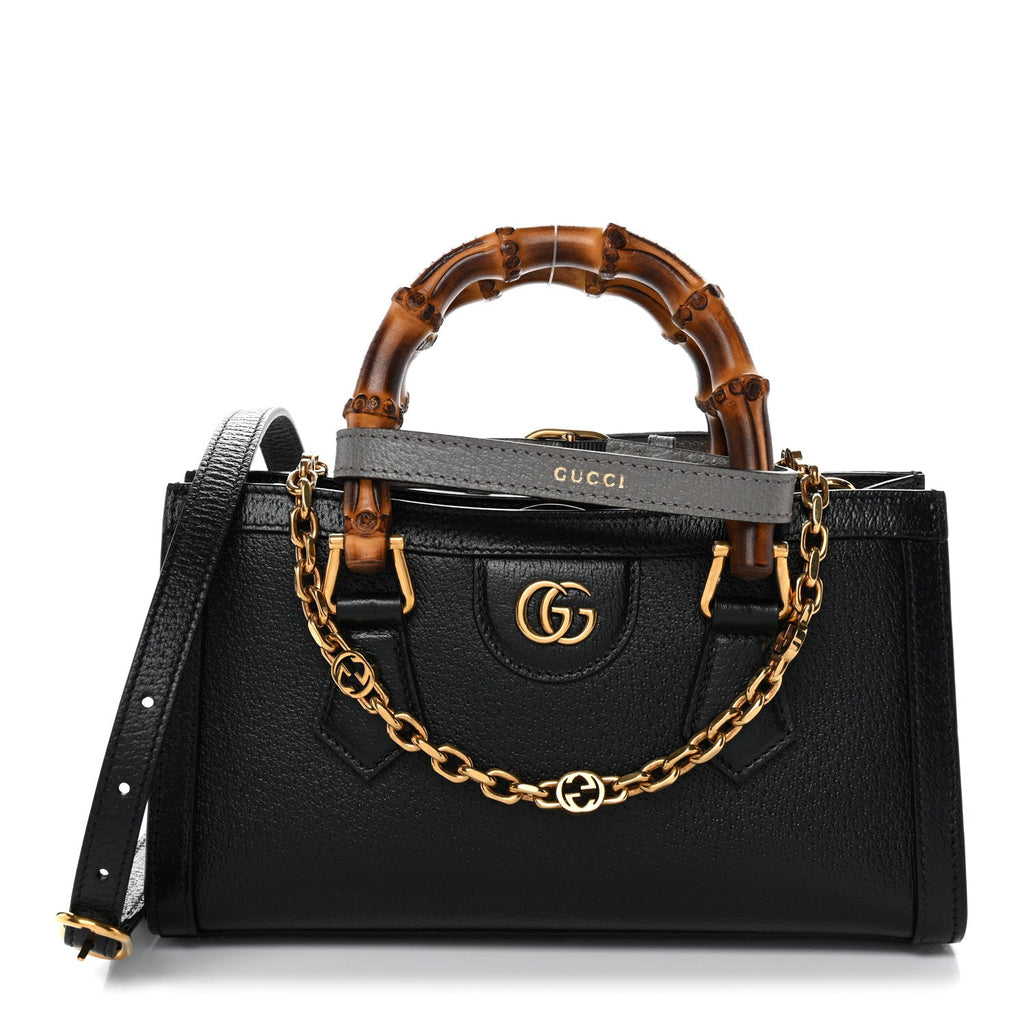 Gucci Textured Dollar Calfskin Web Small Diana Shoulder Bag Black Dusty Grey