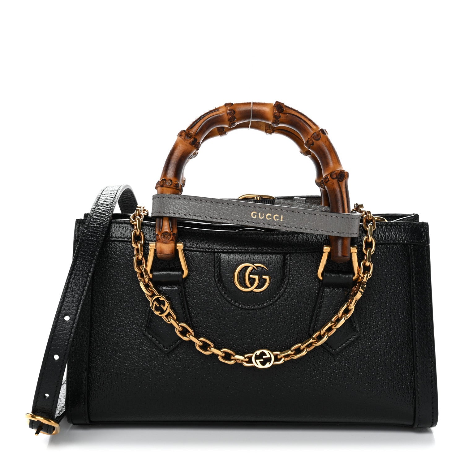 Gucci Textured Dollar Calfskin Web Small Diana Shoulder Bag Black Dusty Grey