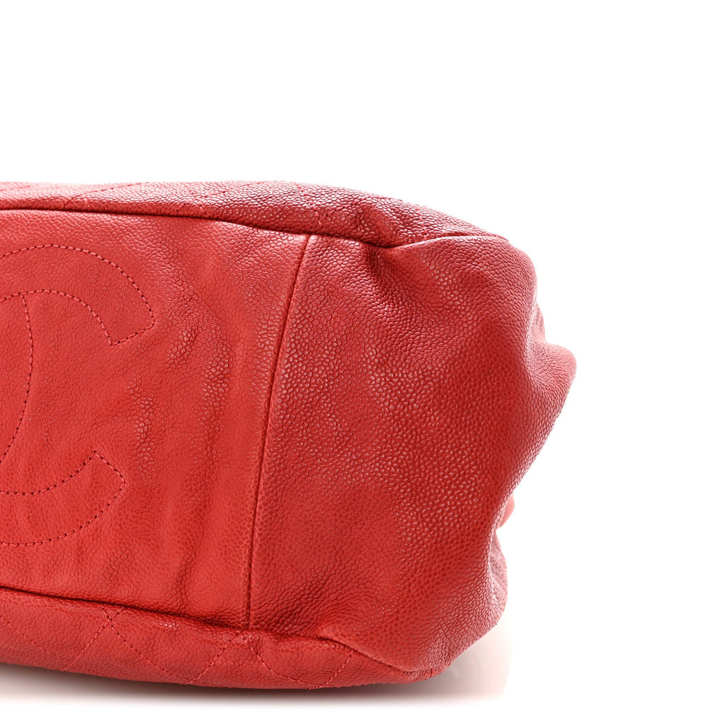 Chanel Caviar Quilted Frame CC Shopping Tote Red
