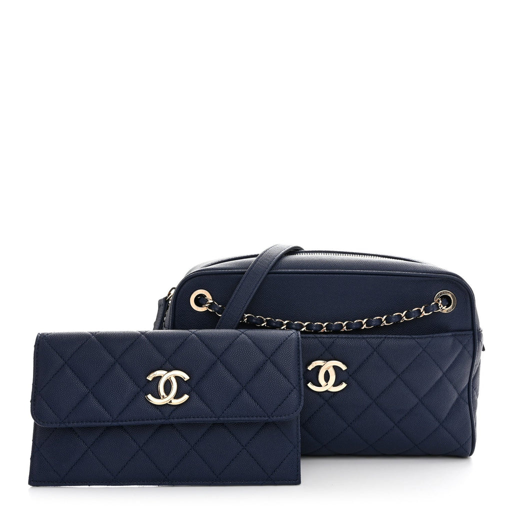 Chanel Caviar Quilted Large In & Out Camera Case Navy