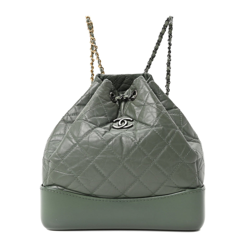 Chanel Aged Calfskin Quilted Small Gabrielle Backpack Green