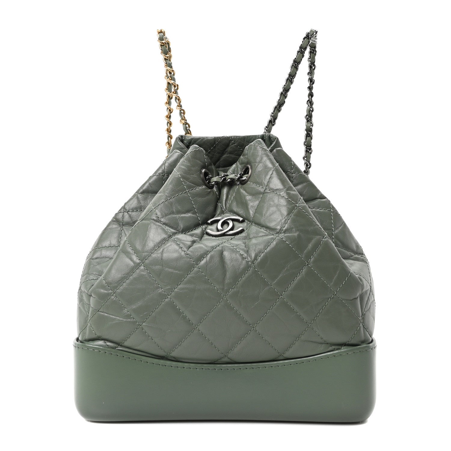Chanel Aged Calfskin Quilted Small Gabrielle Backpack Green