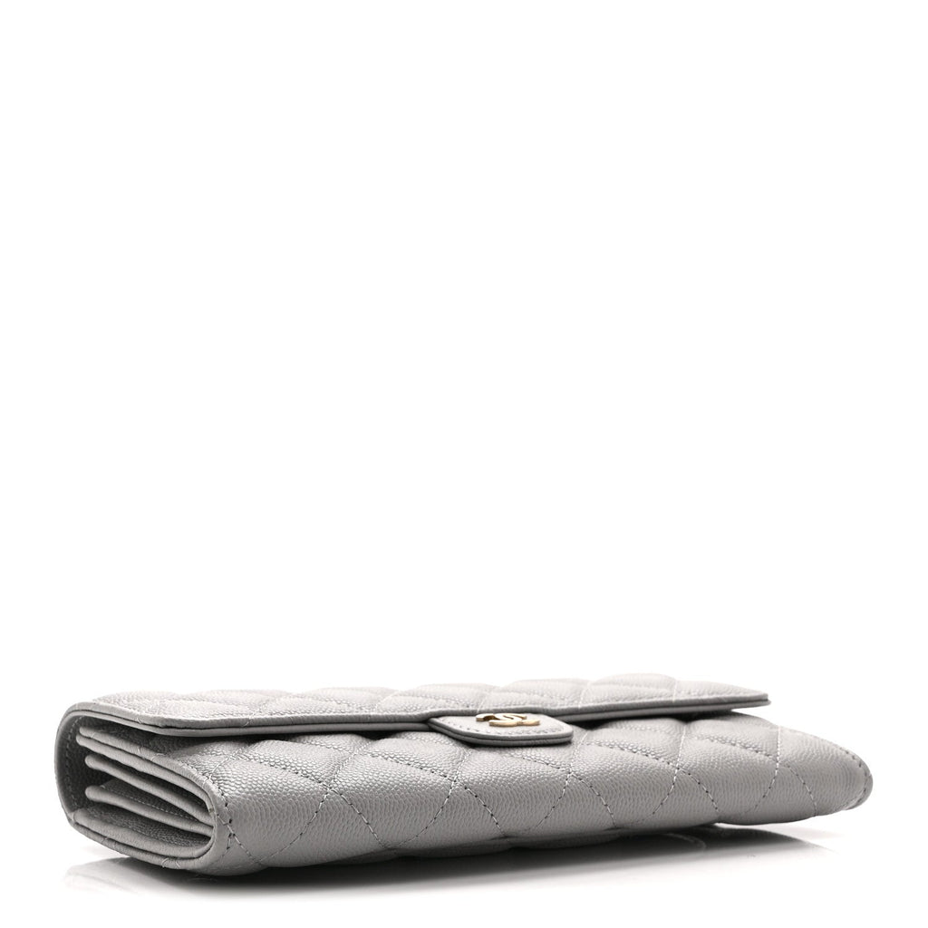 Caviar Quilted Large Gusset Flap Wallet Grey