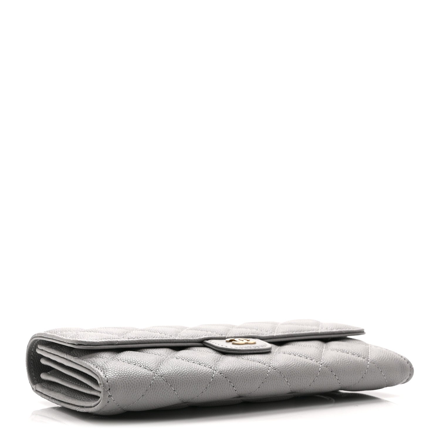 Caviar Quilted Large Gusset Flap Wallet Grey
