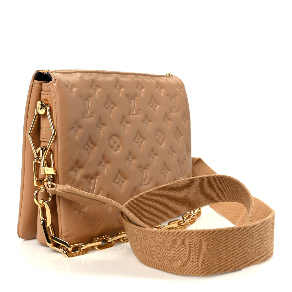 Louis Vuitton Lambskin Embossed Monogram Coussin PM Camel