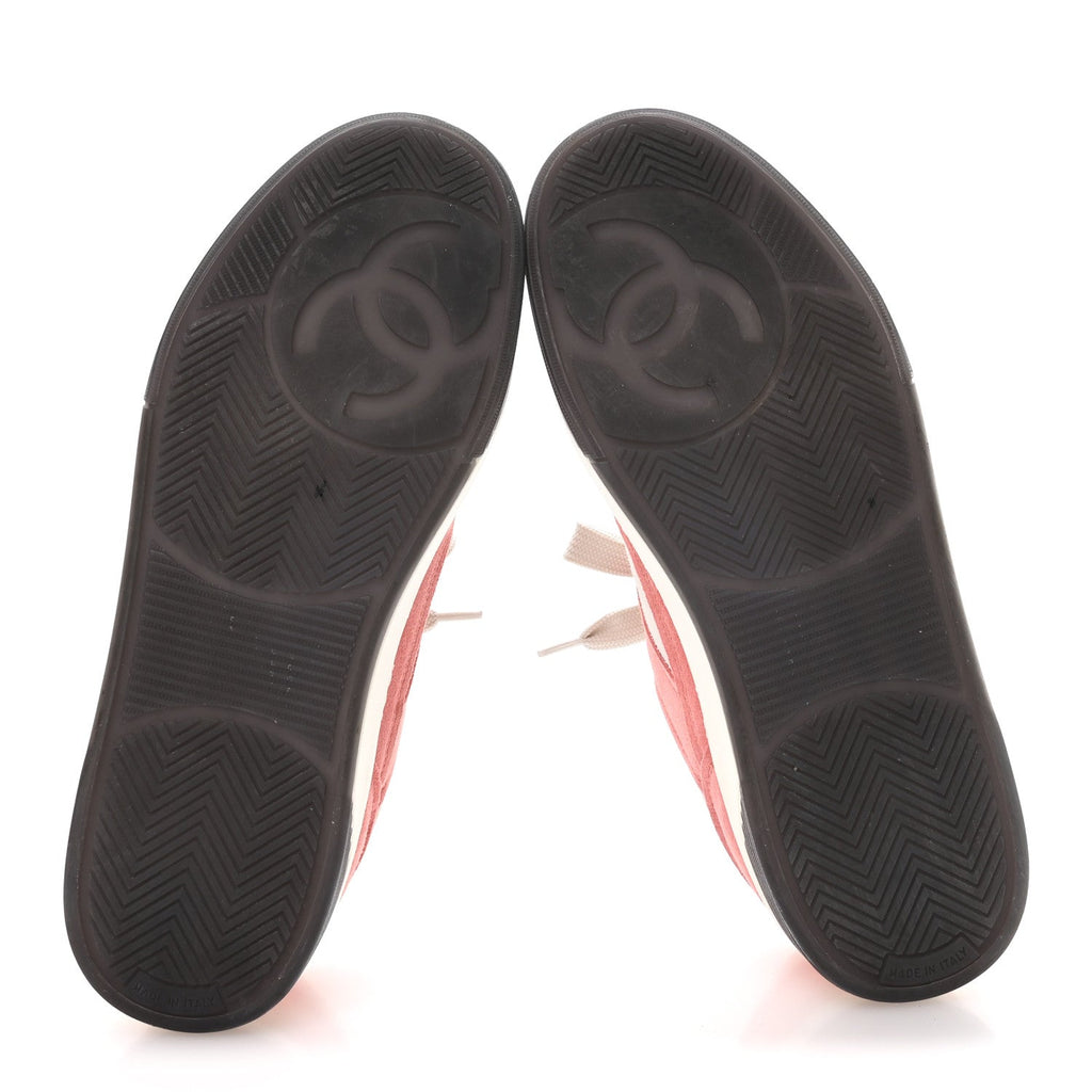 Chanel Suede Kidskin Womens CC Sneakers 38.5 White Pink