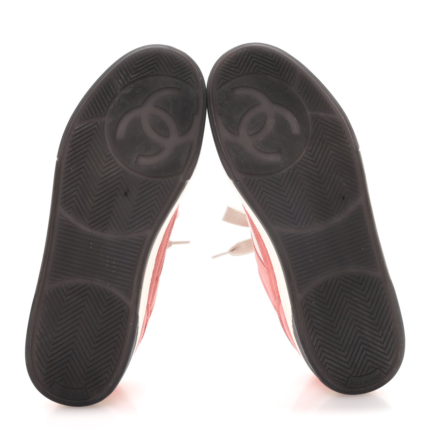 Chanel Suede Kidskin Womens CC Sneakers 38.5 White Pink