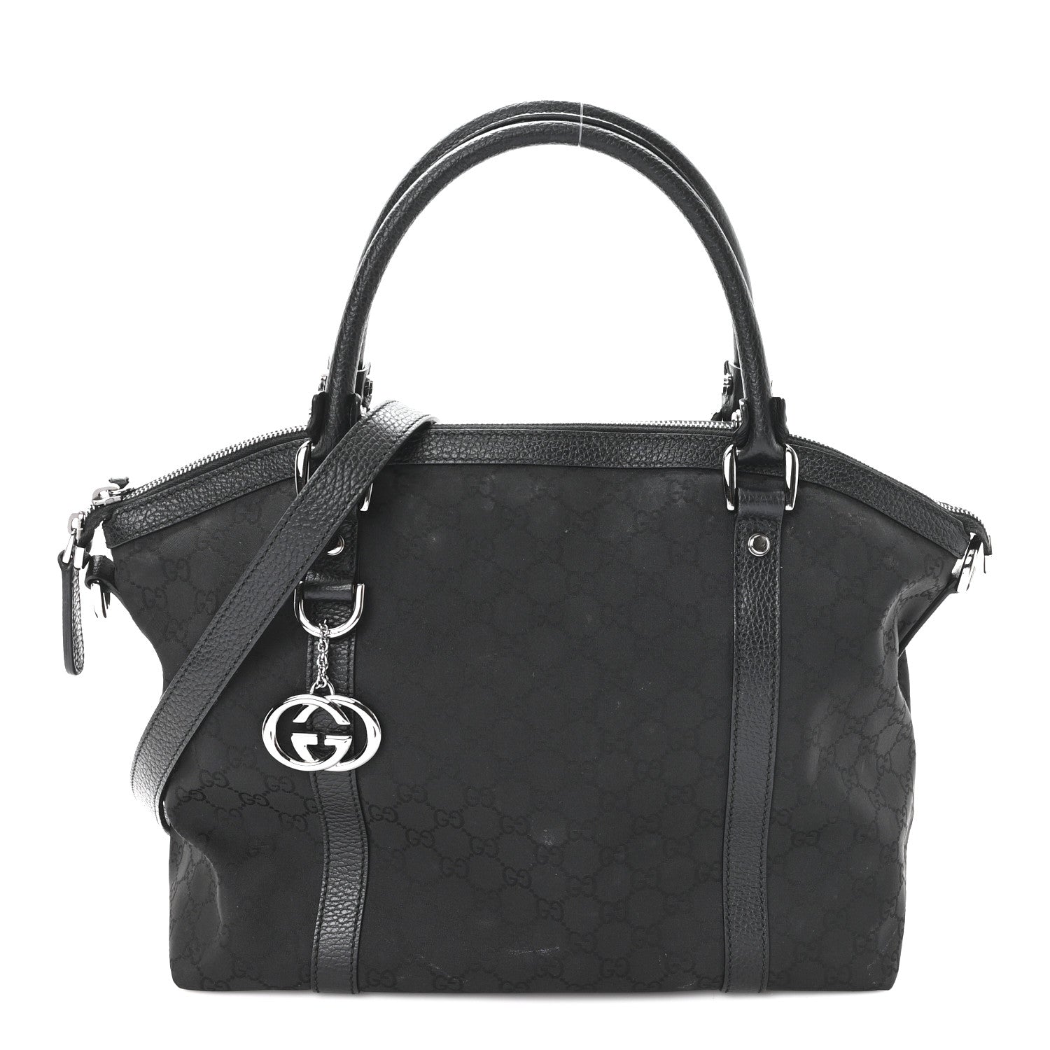 Gucci Nylon Monogram Medium GG Charm Dome Satchel Black