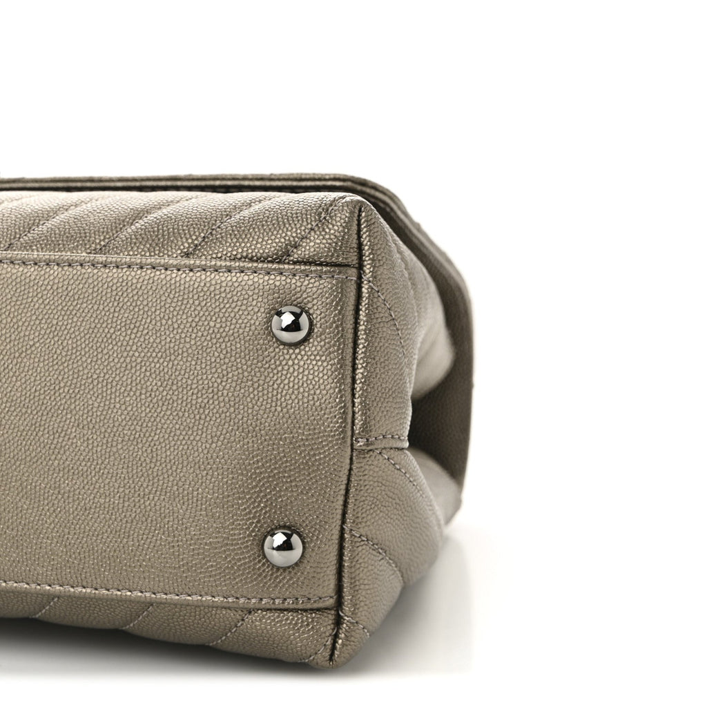 Chanel Metallic Caviar Chevron Quilted Small Coco Handle Flap Light Gold