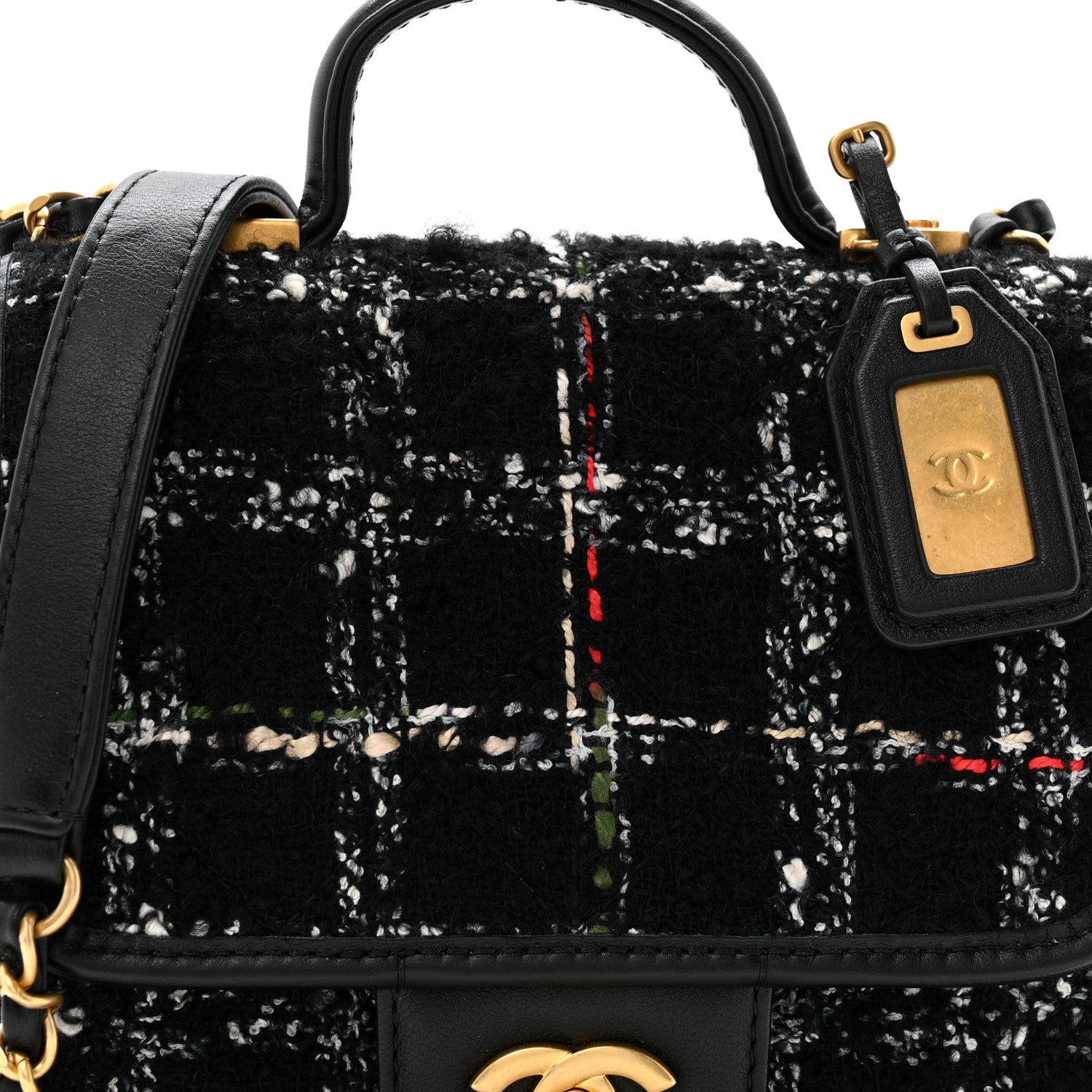 Chanel Tweed Calfskin School Memory Mini Top Handle Flap Black White Red Green Beige