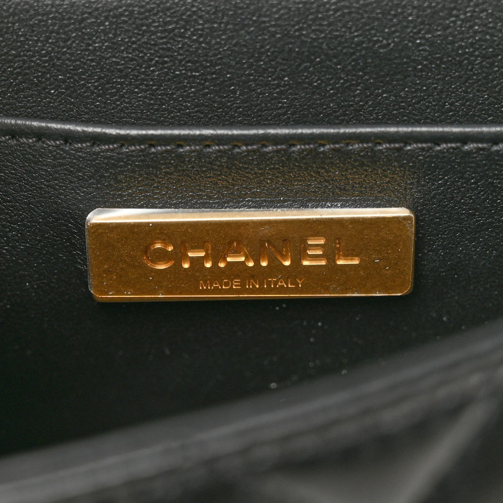 Chanel Lambskin Quilted Mini Flap Top Handle Bag Black