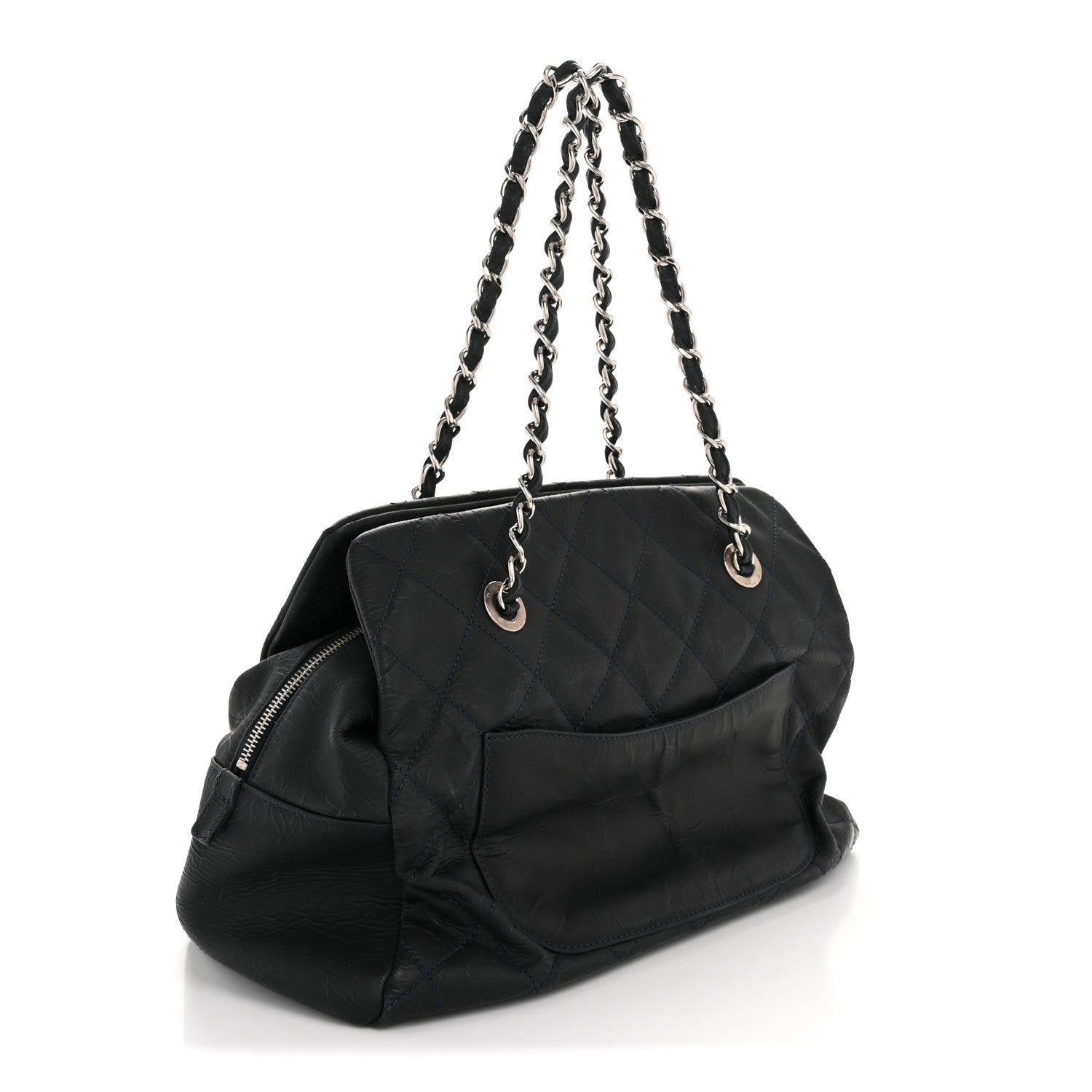 Chanel Crinkled Calfskin Grand Timeless Shopping Tote GTT Dark Blue