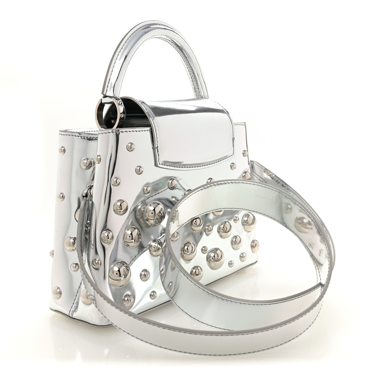 Louis Vuitton LV X YK Metallic Taurillon Brass Metal Dots Capucines BB Silver