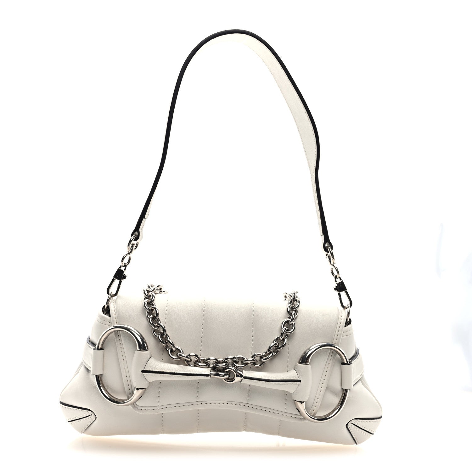 Gucci Nappa Vertical Matelasse Small Maxi Horsebit Chain Shoulder Bag Great White