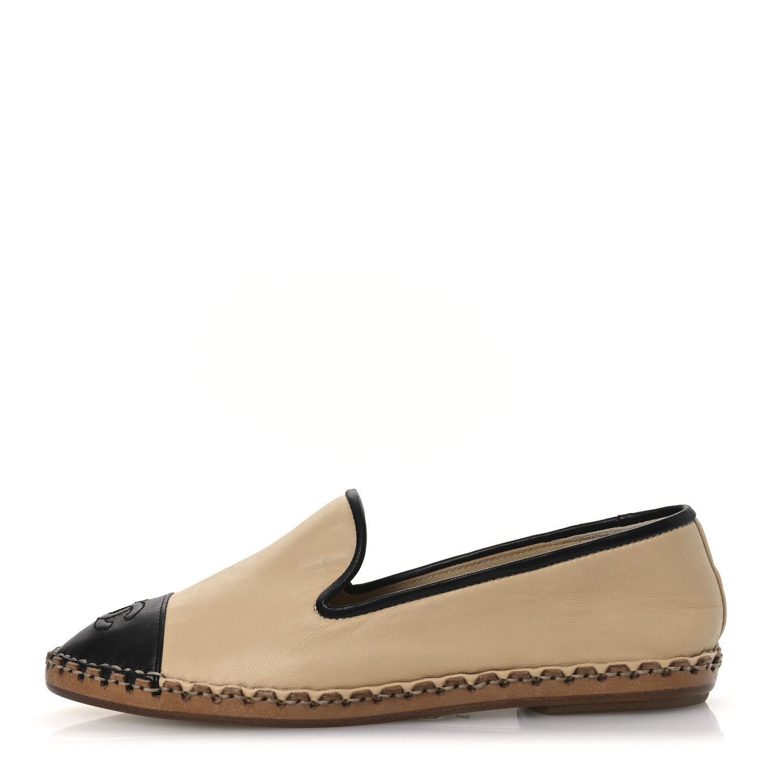Lambskin Chain CC Mocassin Loafer Espadrilles 36 Beige Black