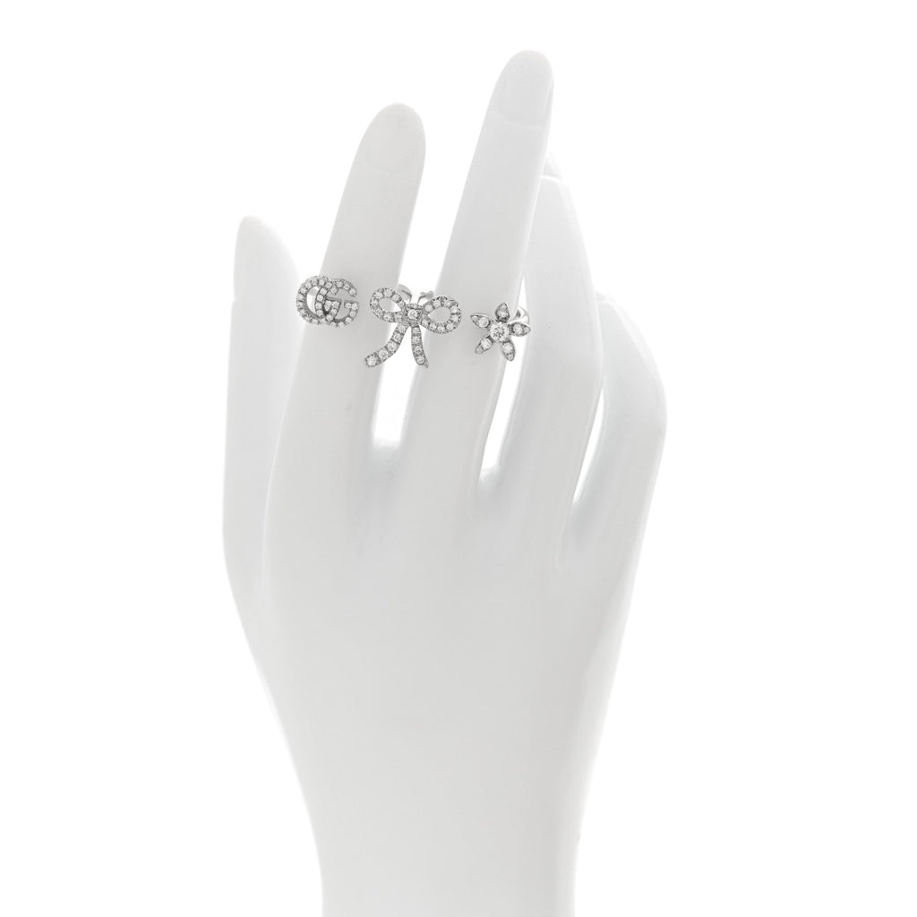 Gucci 18K White Gold Diamond Flora Bow Flower Ring M
