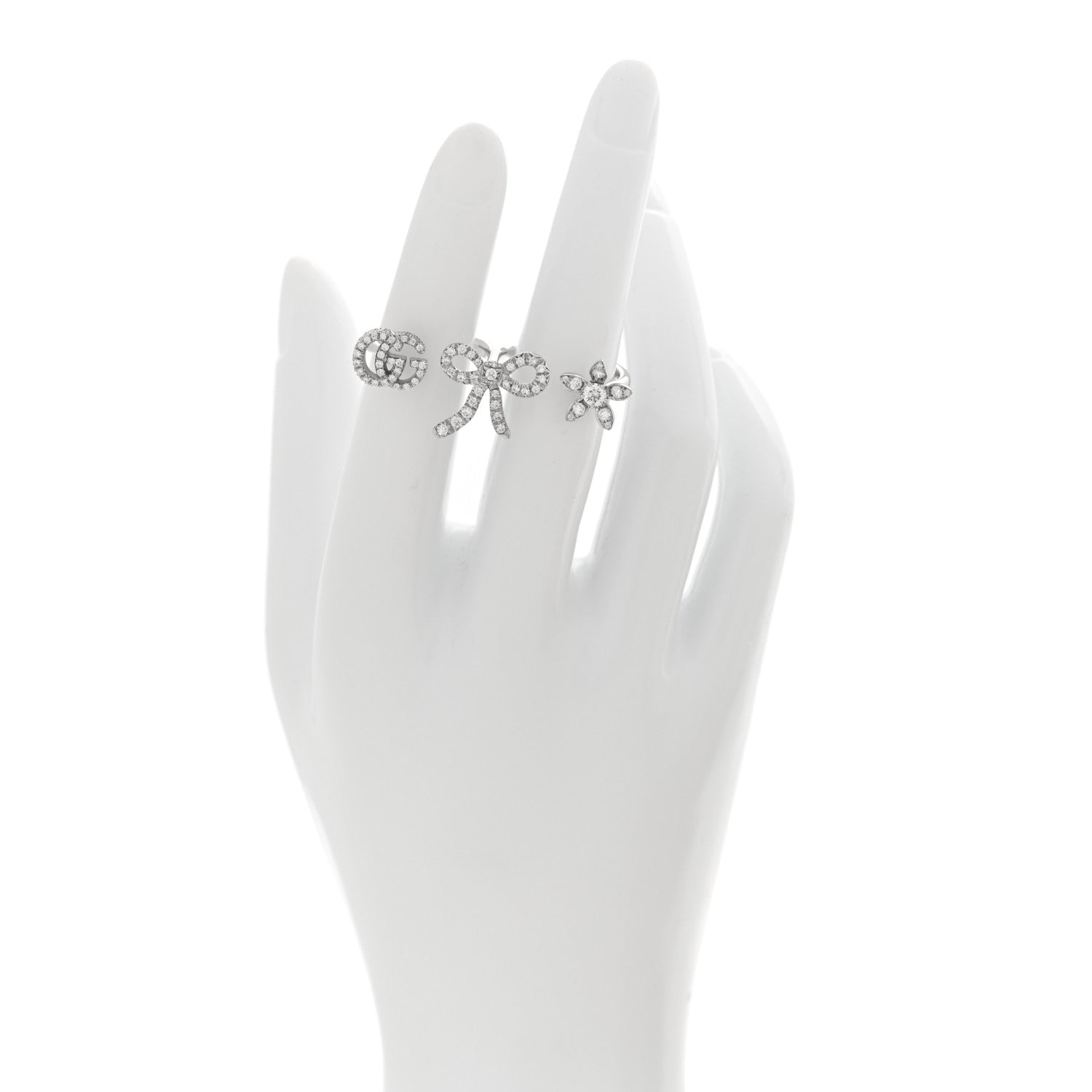 Gucci 18K White Gold Diamond Flora Bow Flower Ring M