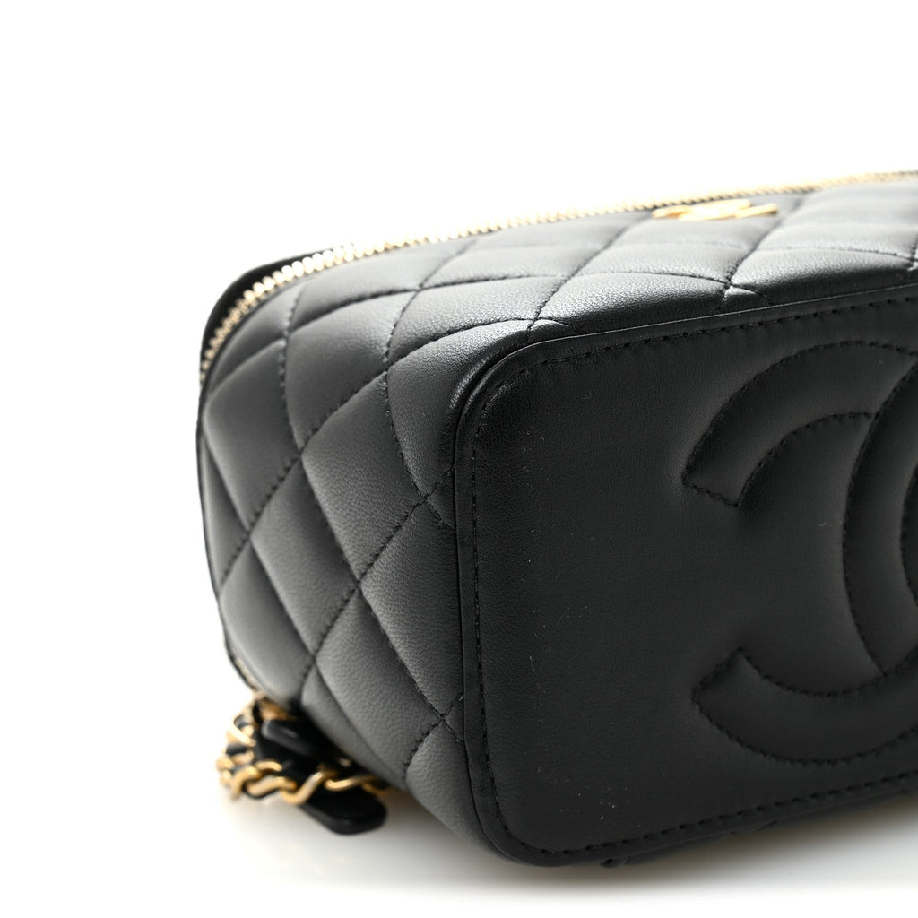 Chanel Lambskin Quilted Metal Small Top Handle Vanity Case With Chain Black