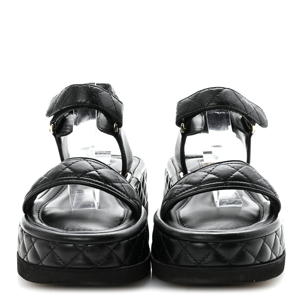 Lambskin Quilted Platform Sandals 37 Black