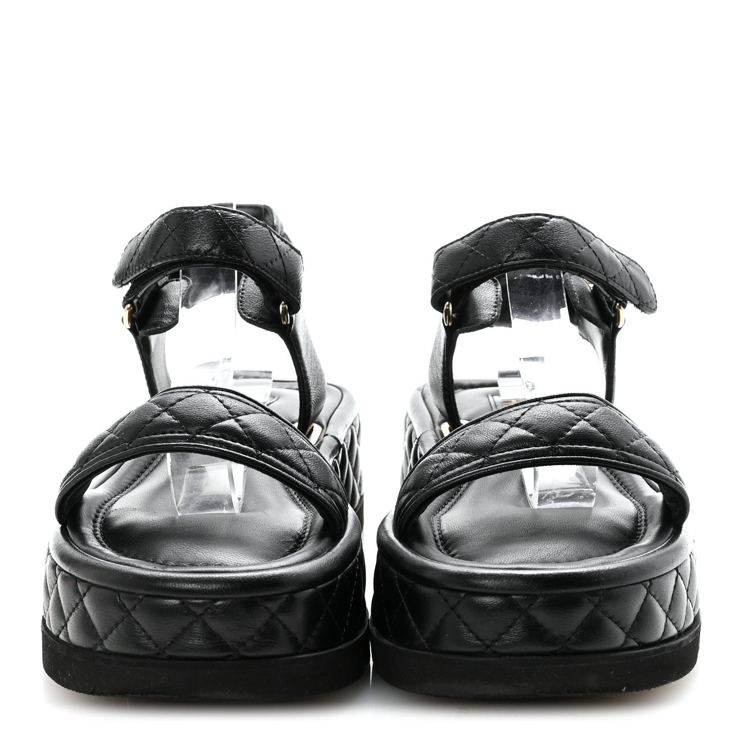 Lambskin Quilted Platform Sandals 37 Black