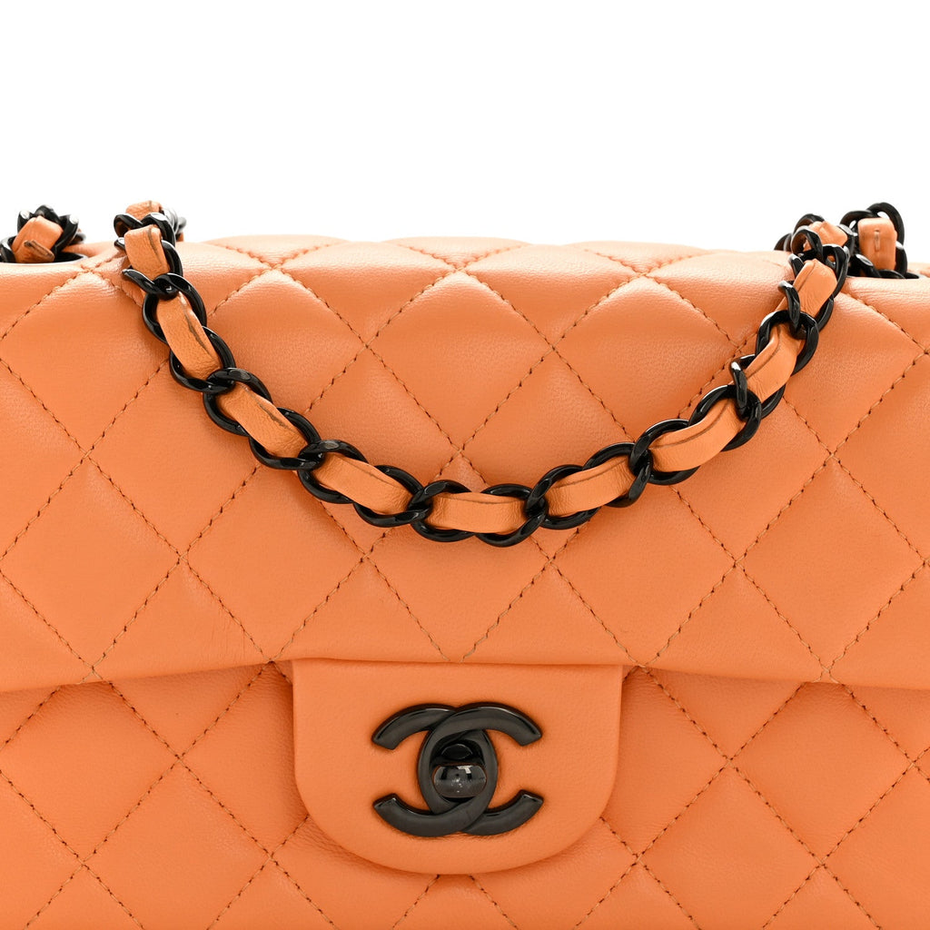 Chanel Lambskin Quilted Mini Rectangular Flap Orange