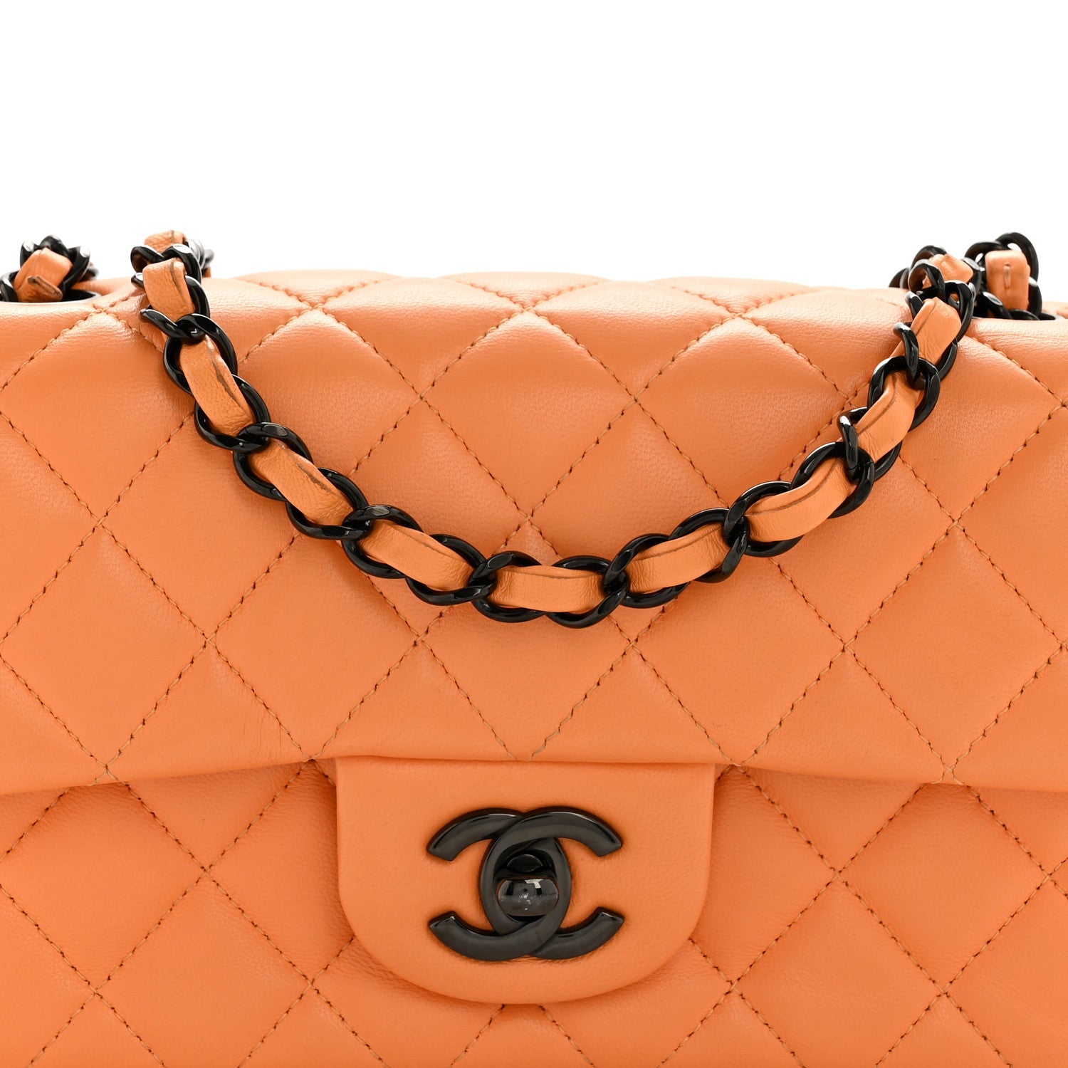Chanel Lambskin Quilted Mini Rectangular Flap Orange
