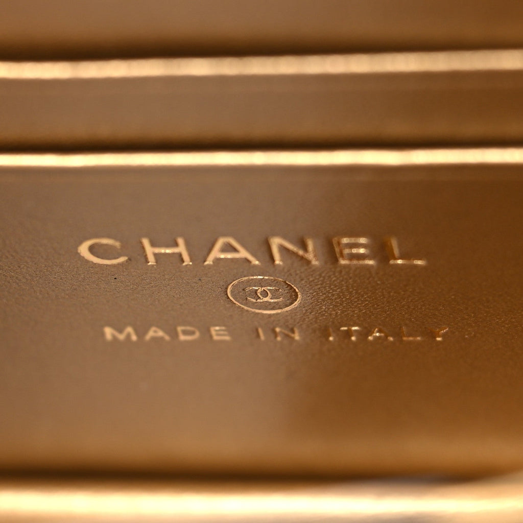 Chanel Calfskin Strass Quilted Clutch With Chain Flap Light Grey