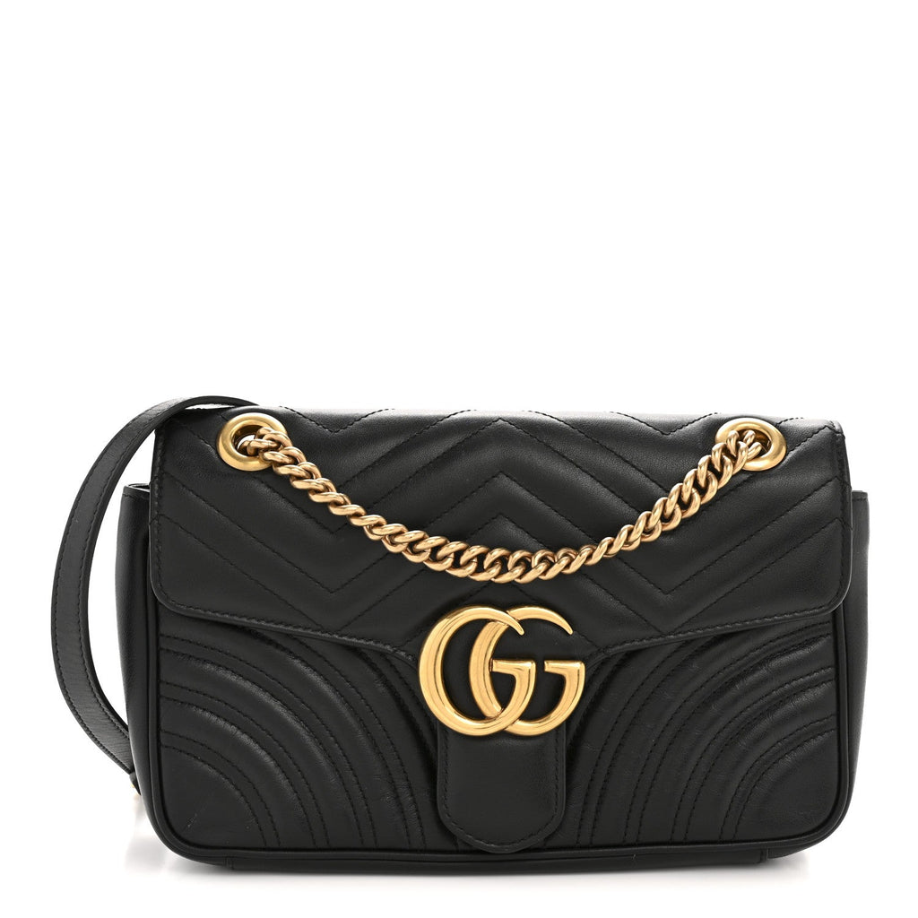 Gucci Calfskin Matelasse Small GG Marmont Shoulder Bag Black