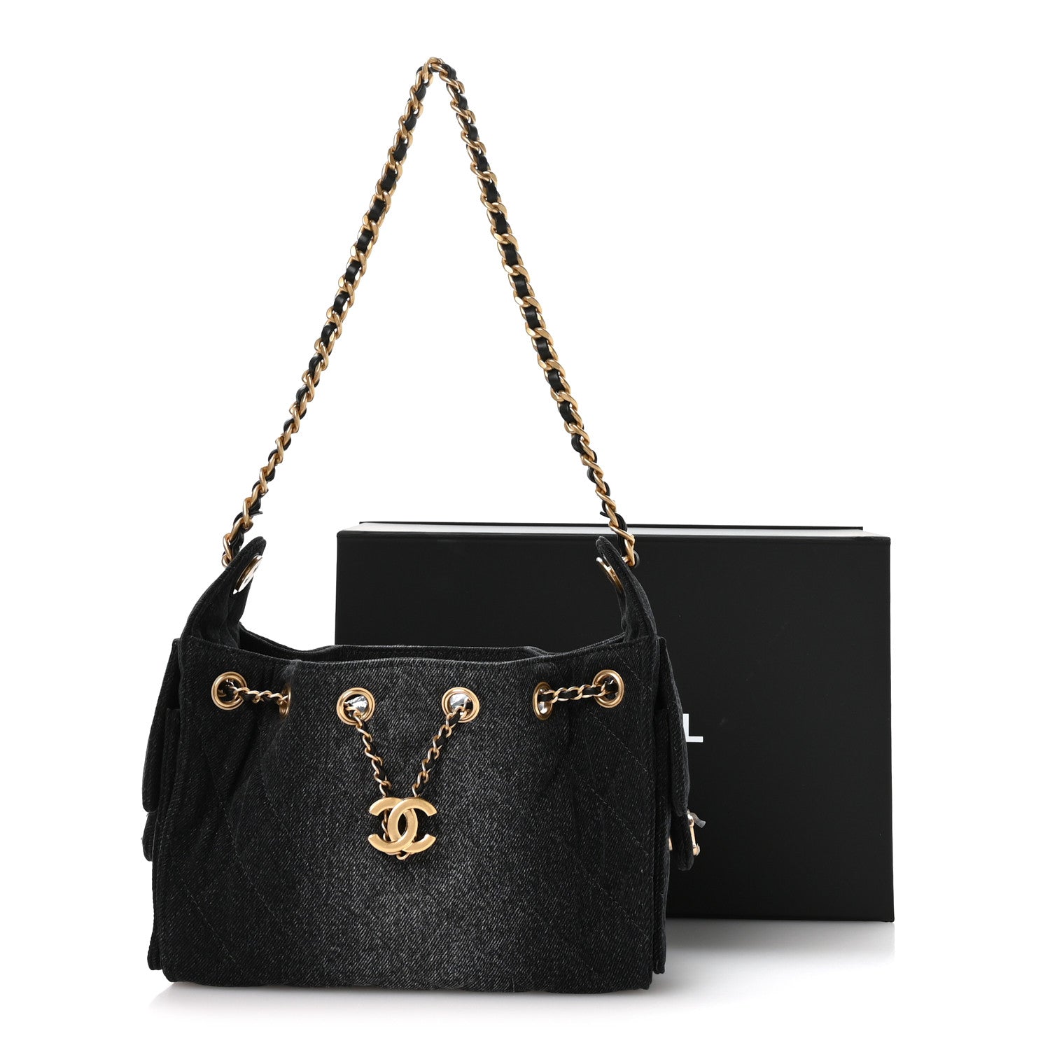 Chanel Washed Denim Quilted Mini Chanel 25 Handbag Black