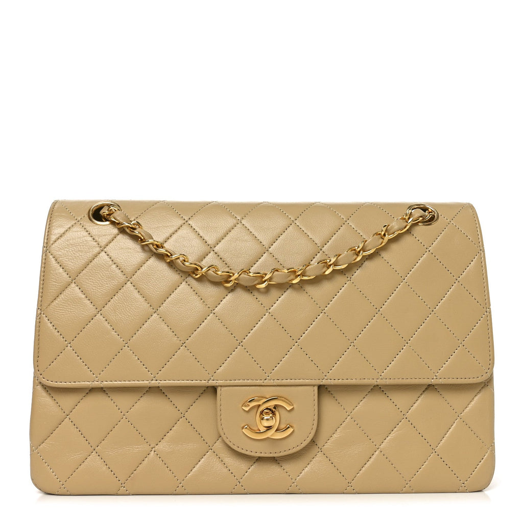 Chanel Lambskin Quilted Medium Double Flap Beige
