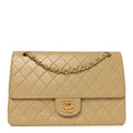 Chanel Lambskin Quilted Medium Double Flap Beige