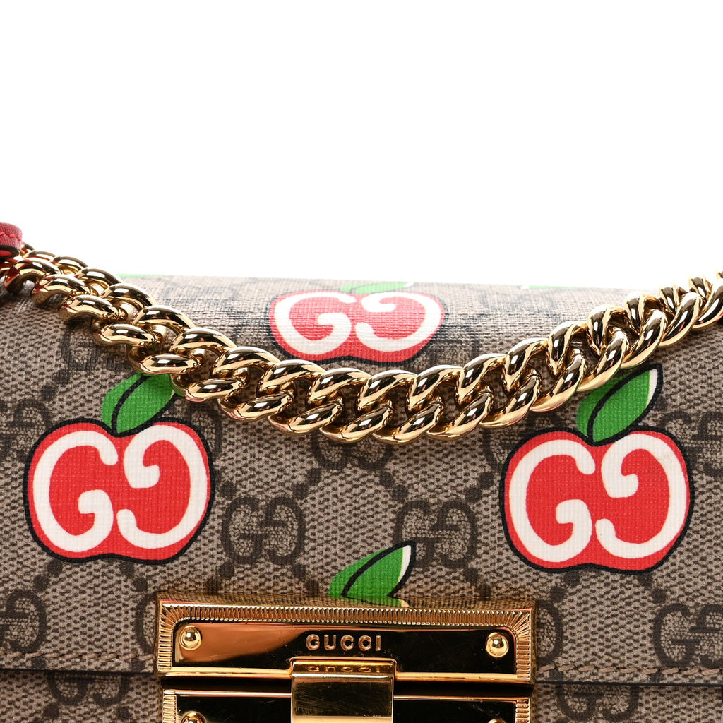 Gucci GG Supreme Monogram Apple Small Padlock Shoulder Bag Beige Multicolor Lobster Red