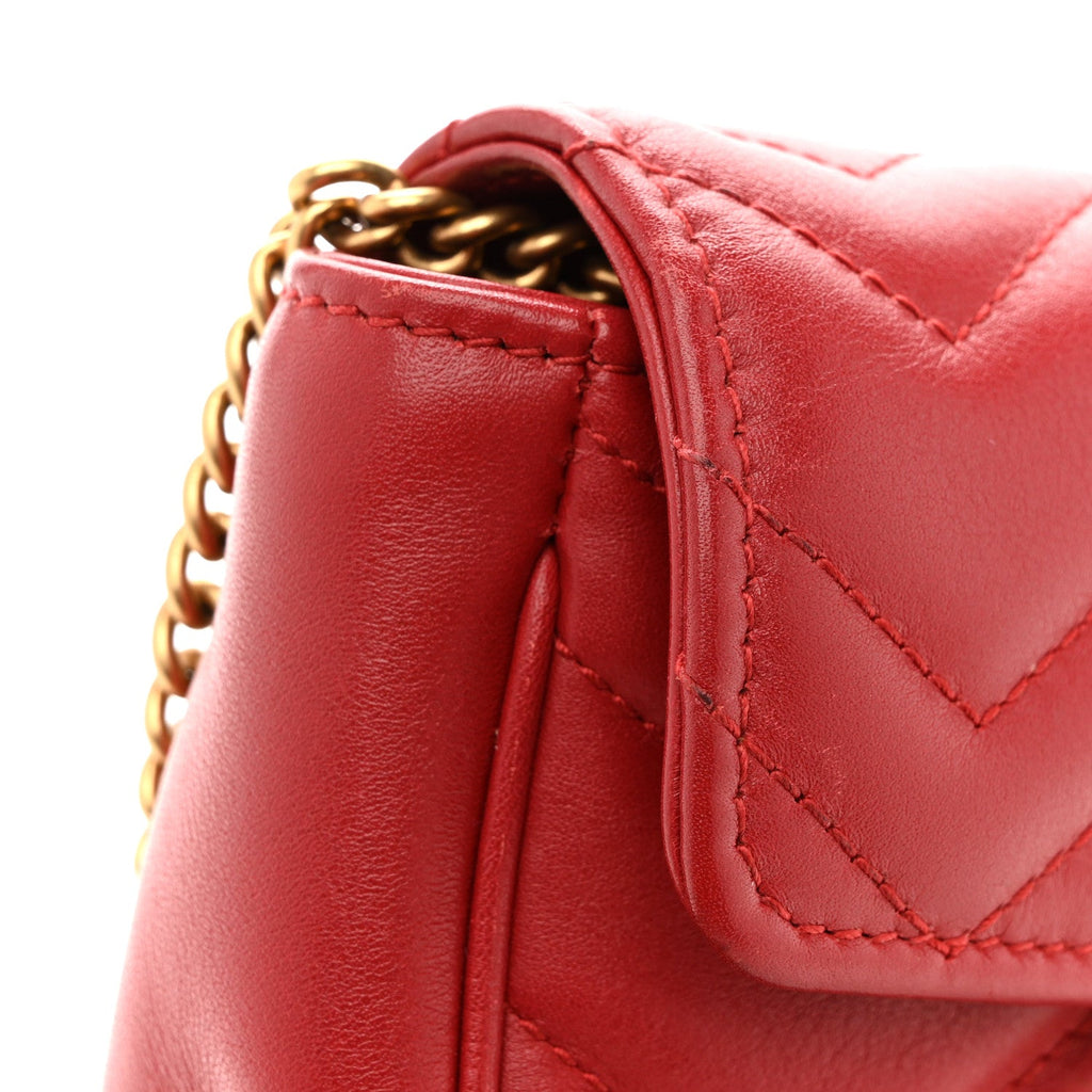 Gucci Calfskin Matelasse Super Mini GG Marmont Shoulder Bag Hibiscus Red