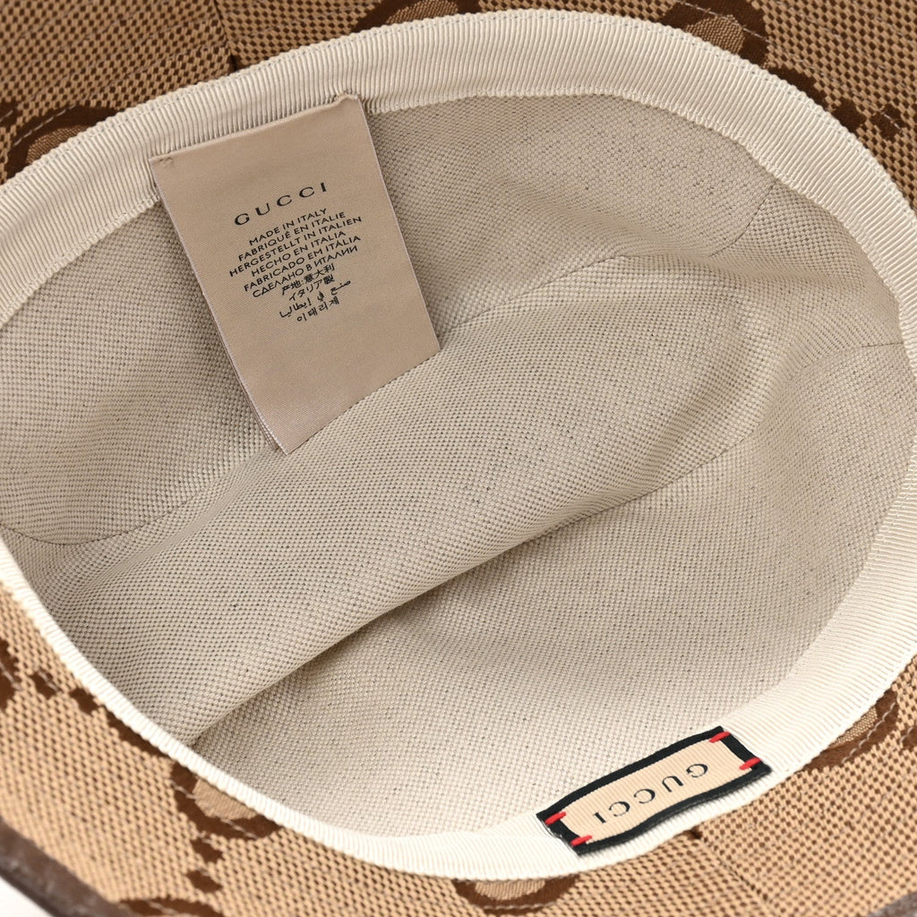 Gucci Monogram Jumbo GG Bucket Hat L Camel Ebony New Acero