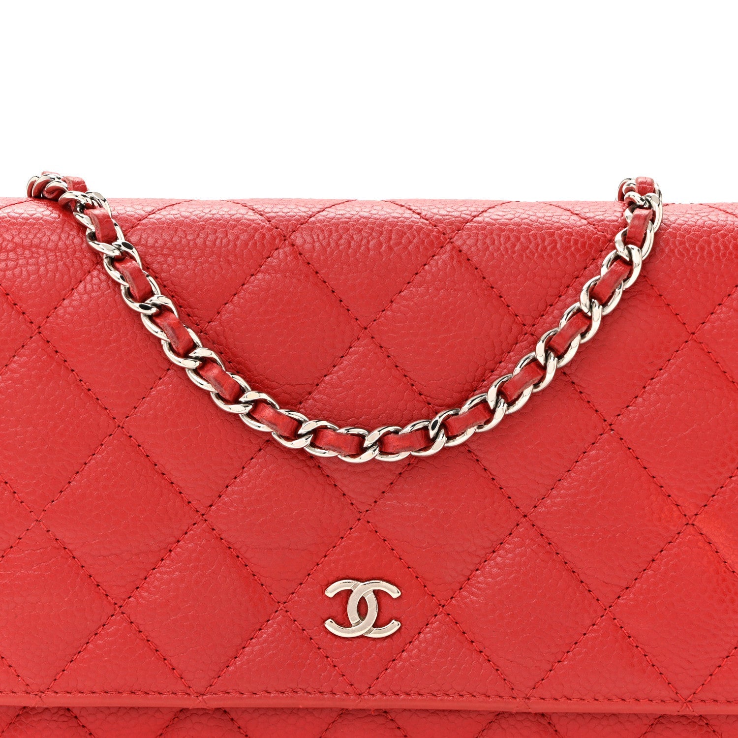 Chanel Caviar Quilted Wallet On Chain WOC Red