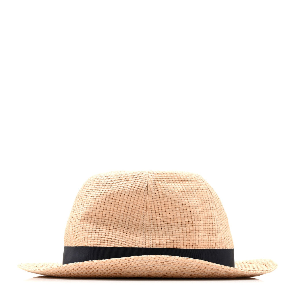 Gucci Straw Grosgrain Wide Brim Hat L Black