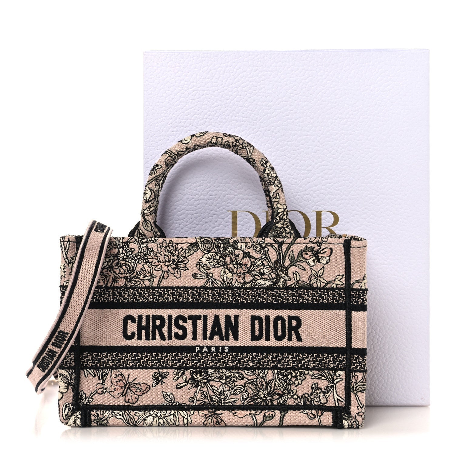 Christian Dior Canvas Embroidered Mini Book Tote With Strap Pink Multicolor