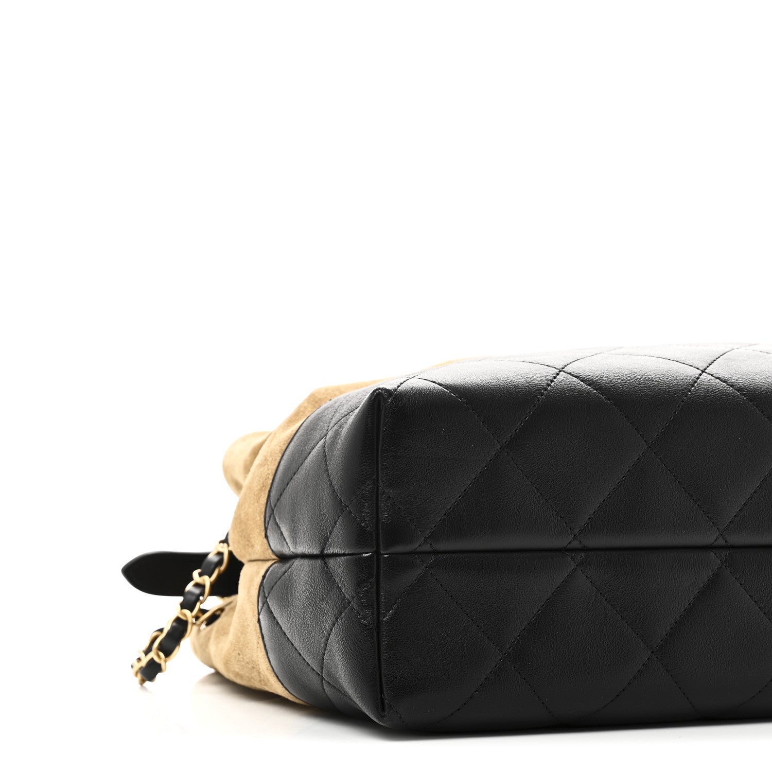Chanel Suede Calfskin Shiny Lambskin Quilted Small Coco Base Shopping Bag Beige Black
