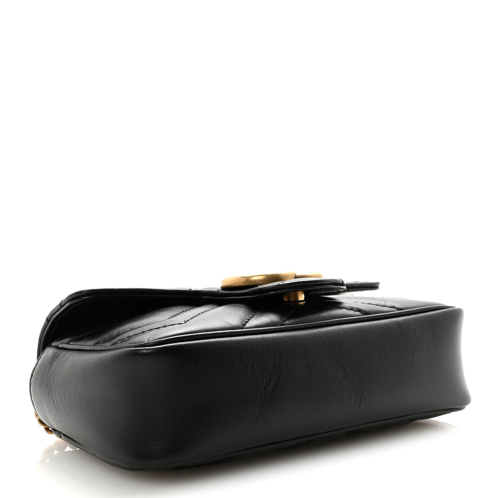 Gucci Calfskin Matelasse Super Mini GG Marmont Shoulder Bag Black