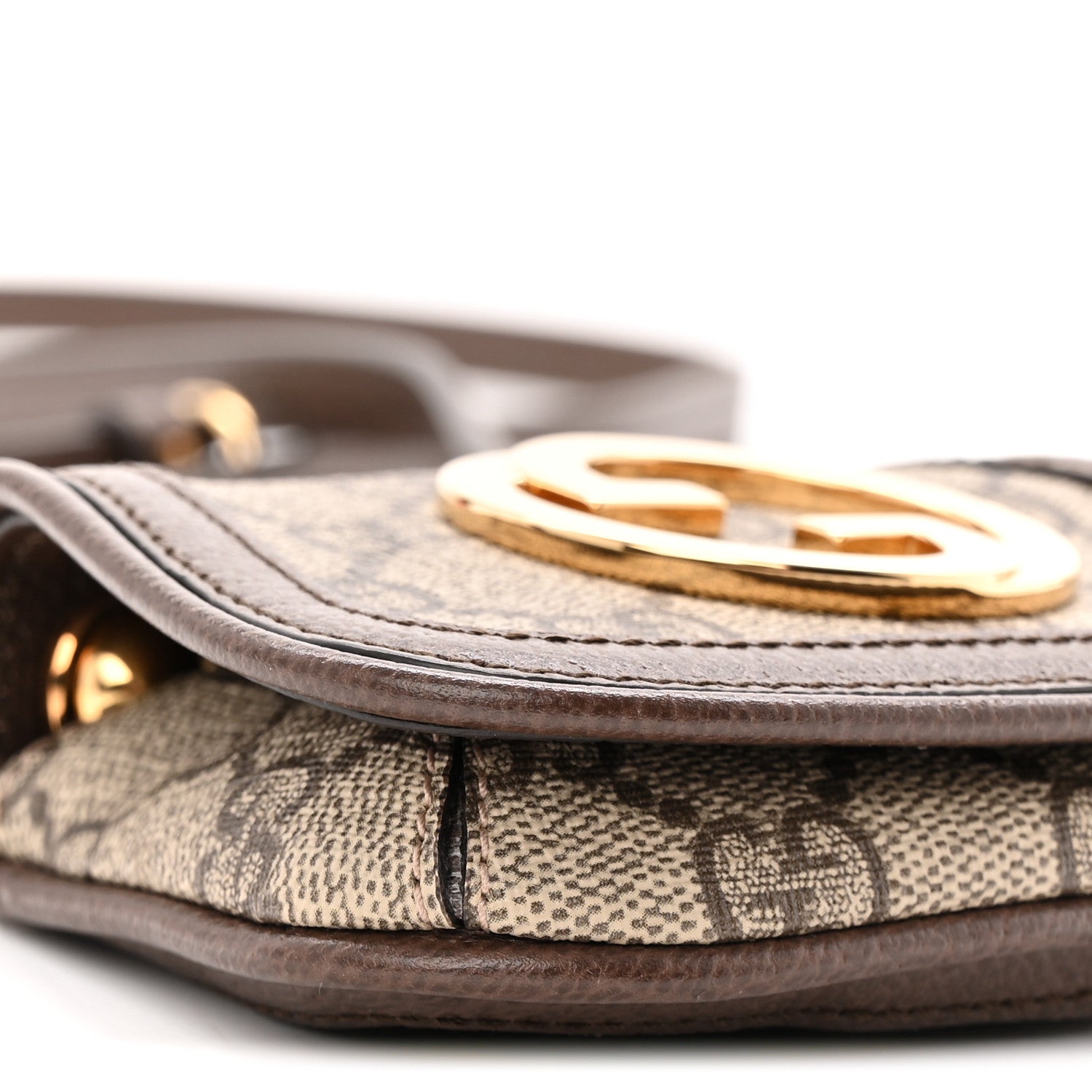 Gucci GG Supreme Monogram Textured Dollar Calfskin Blondie Card Case Wallet with Strap Beige Ebony New Acero