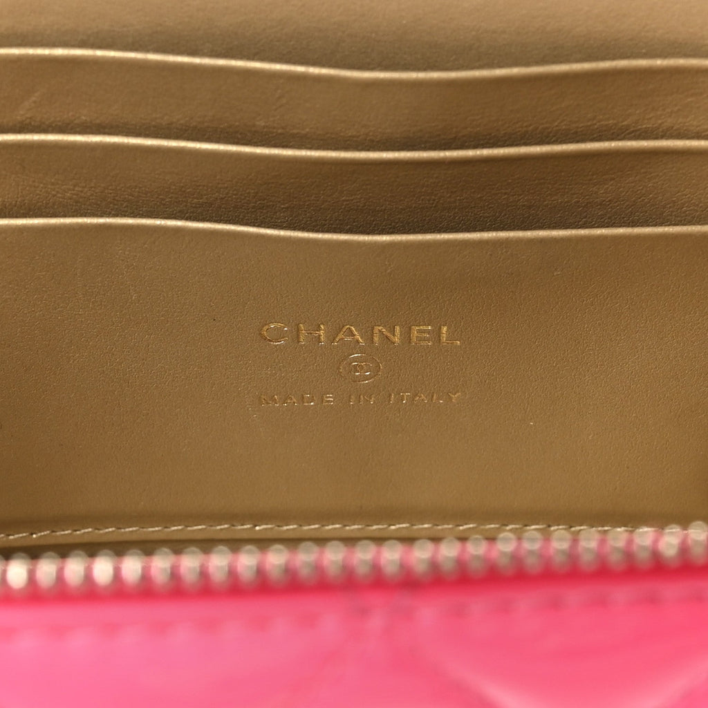 Chanel Patent Quilted Pearl Crush Small Vanity Case With Chain Neon Pink