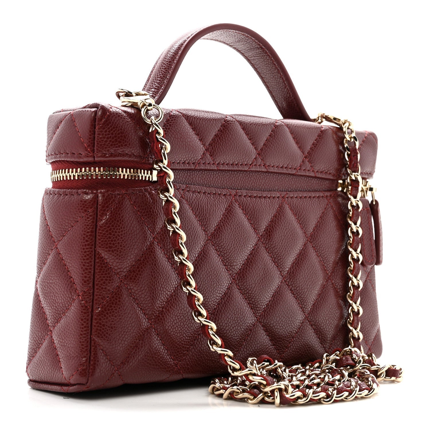 Caviar Quilted Top Handle Slim Vanity With Chain Burgundy