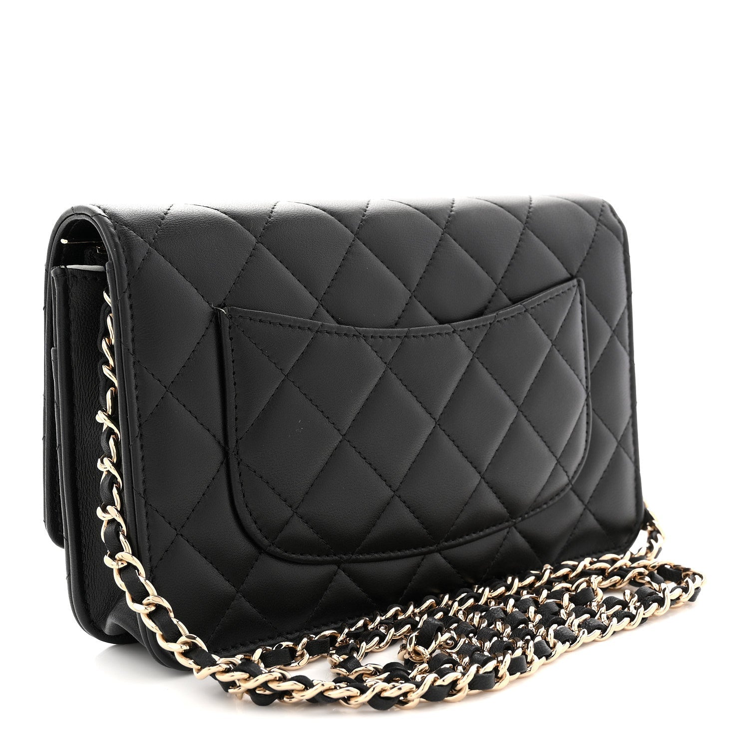 Chanel Lambskin Quilted Enamel CC Wallet On Chain WOC Black